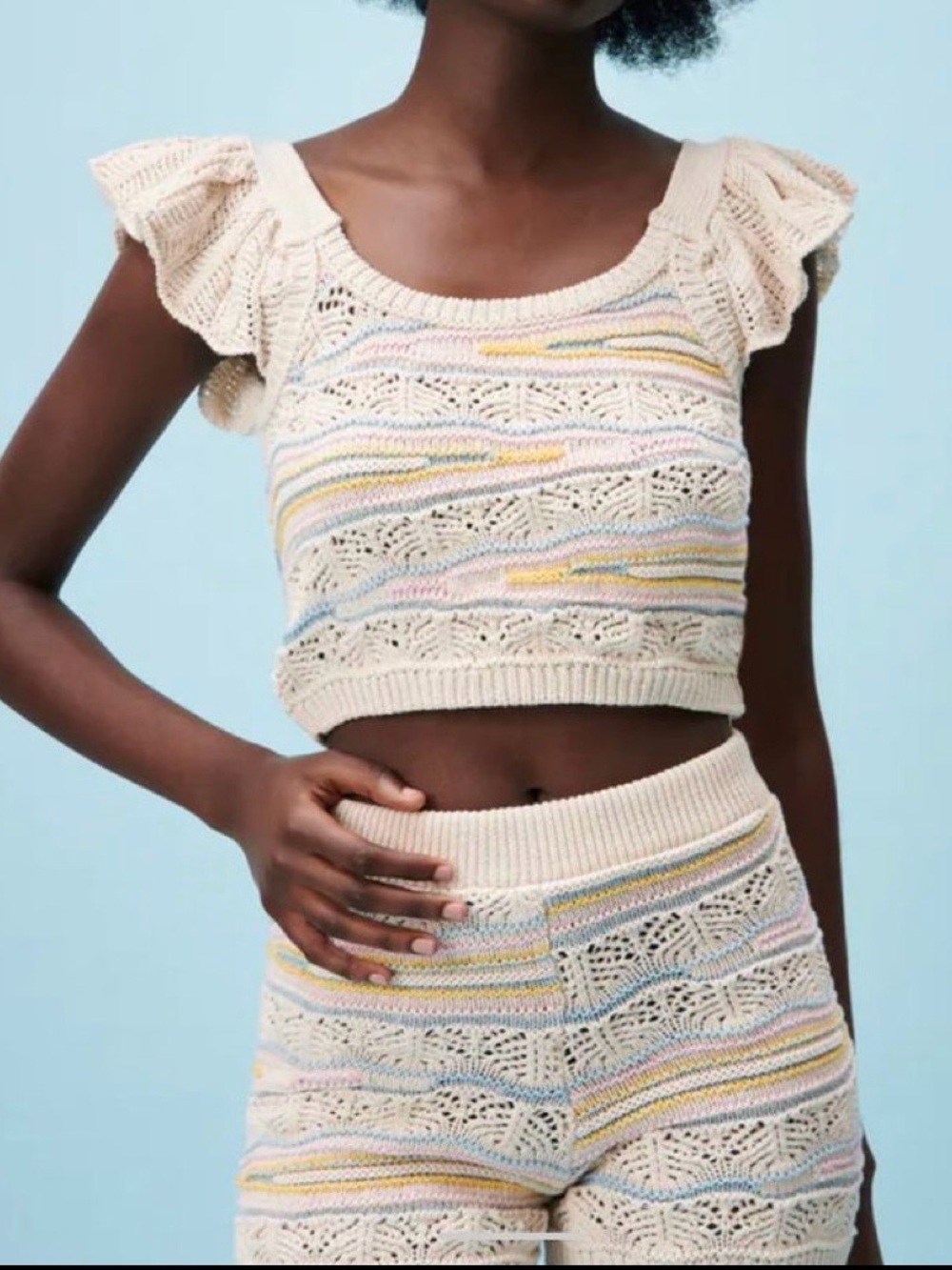 Zara Cream Knit set with Pastel Stripes